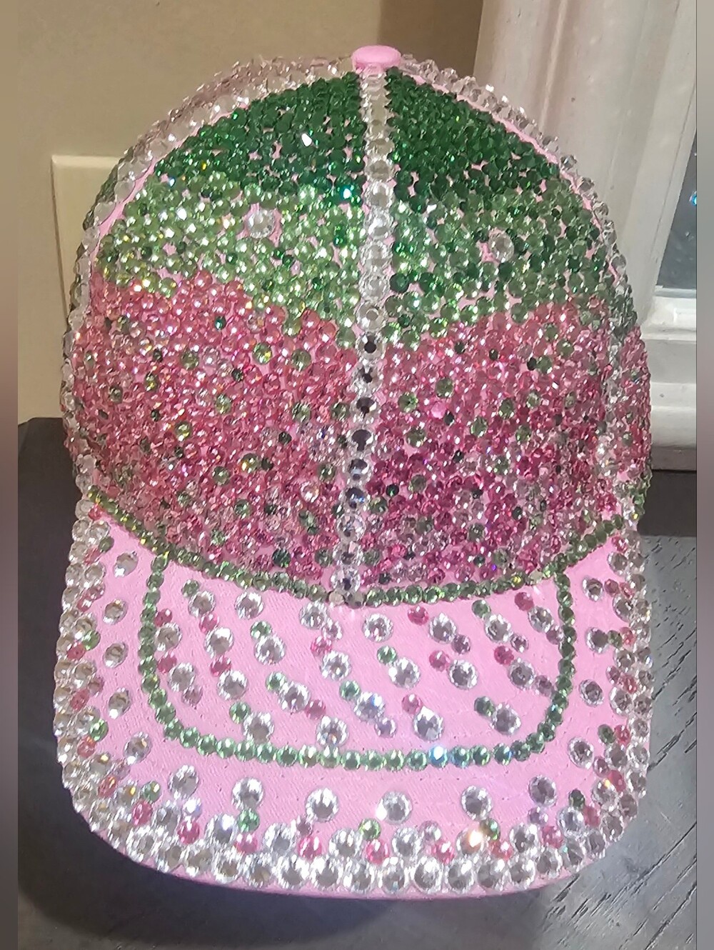 Pink & Green Crystal Embellished Women's Baseball Cap